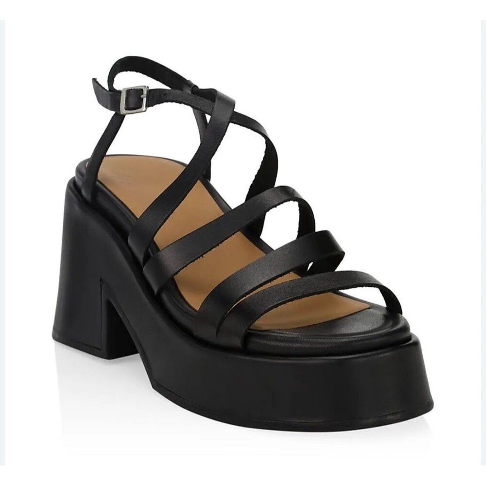 Ganni Strappy Platform Sandal In Black Sz 35